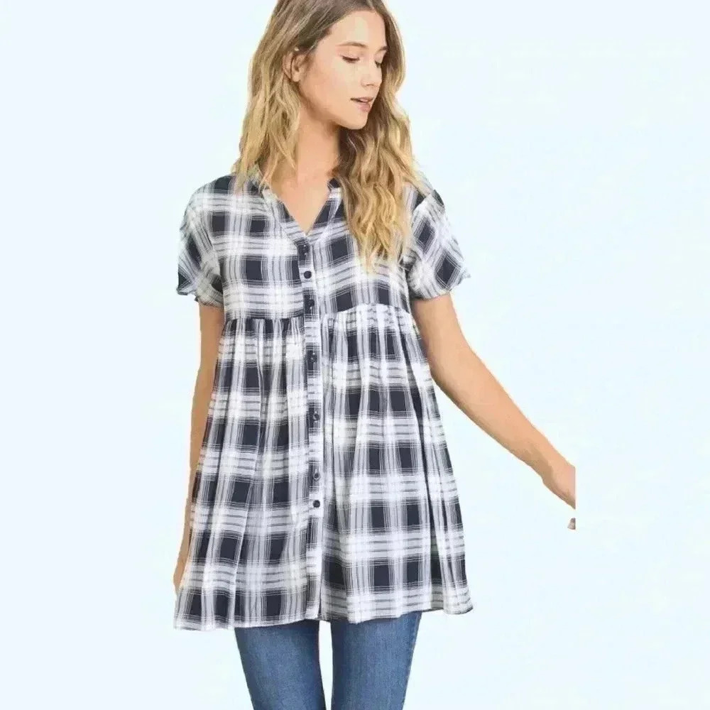"Mandy" Checkered Baby-Doll Tunic